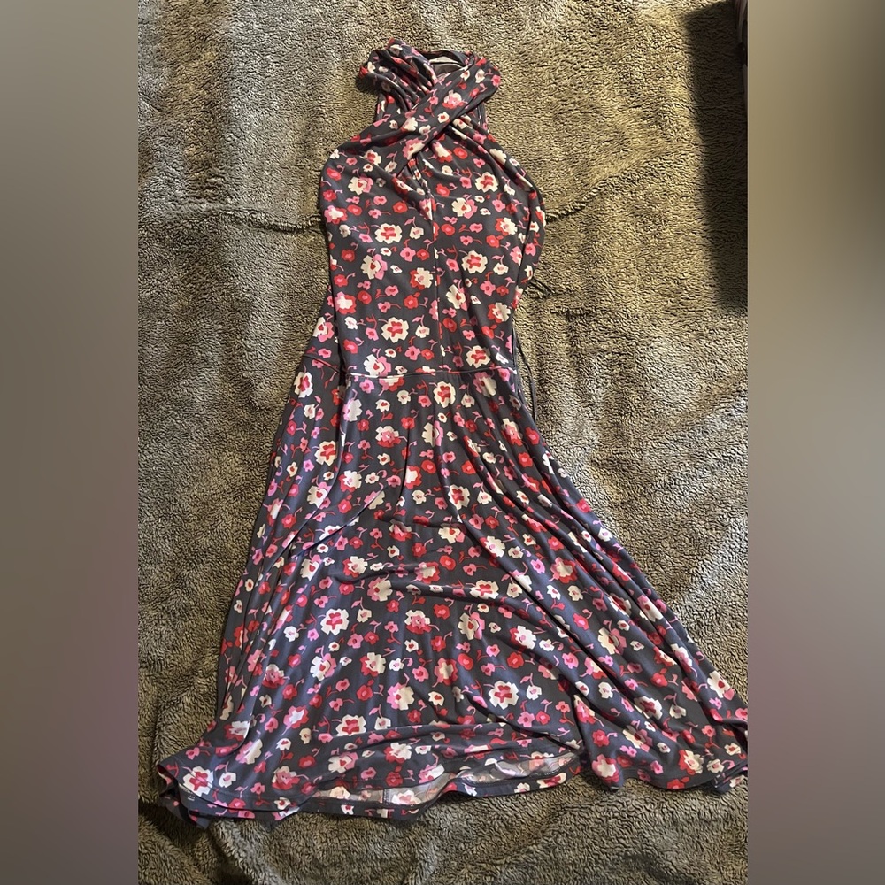 Free People Gray and Pink Floral Dress with Crossneck Top and Keyhole